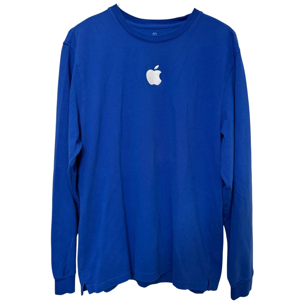 Apple Store Mens Long Sleeve Shirt L Blue Embroidered Logo Pique Tech Employee
